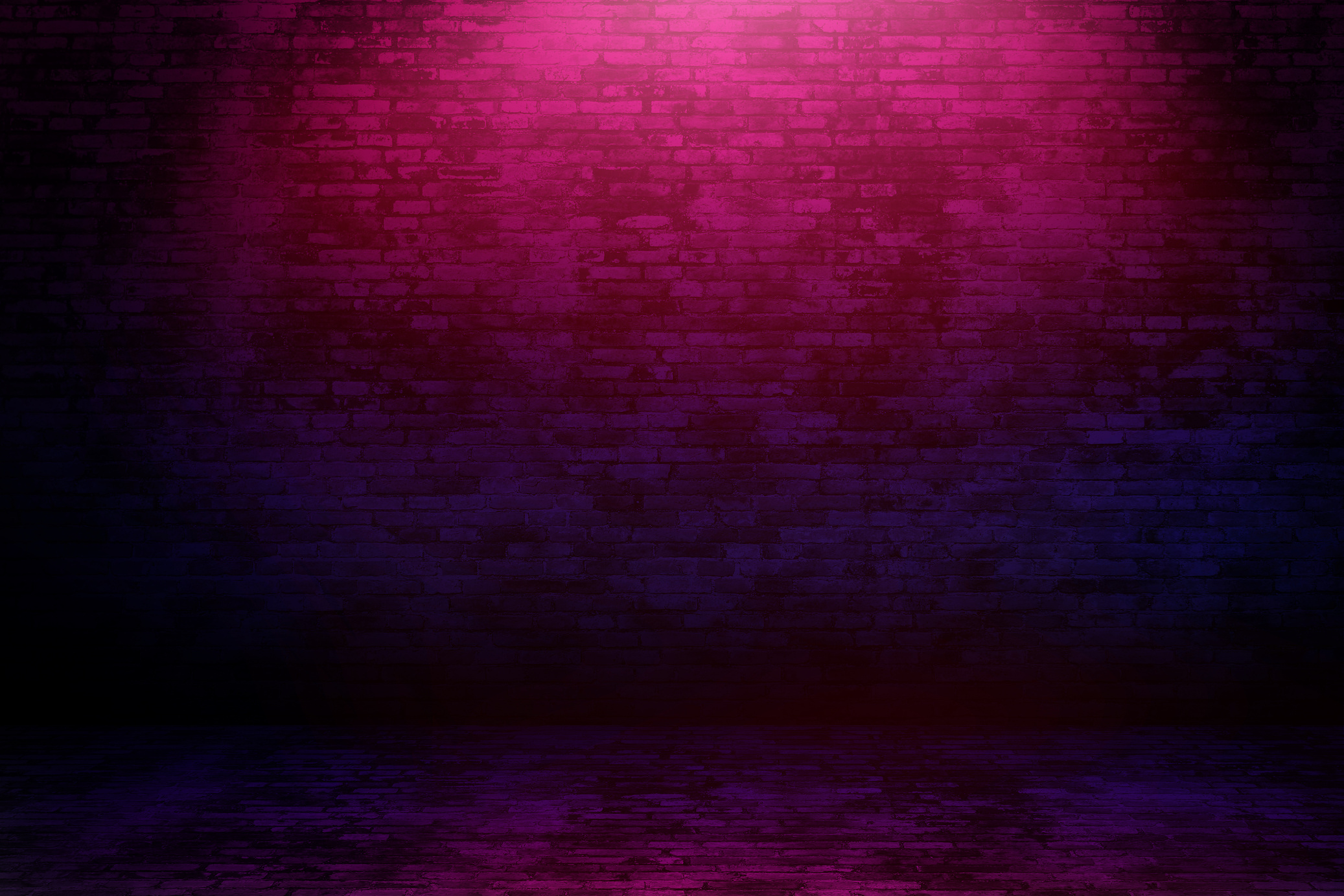 Brick wall texture background with neon light.